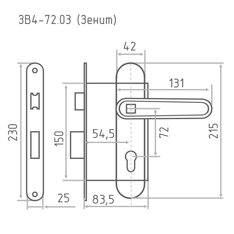 Схема Замок врезной ЗВ4-72.03 Зенит цвет Медь Нора-М