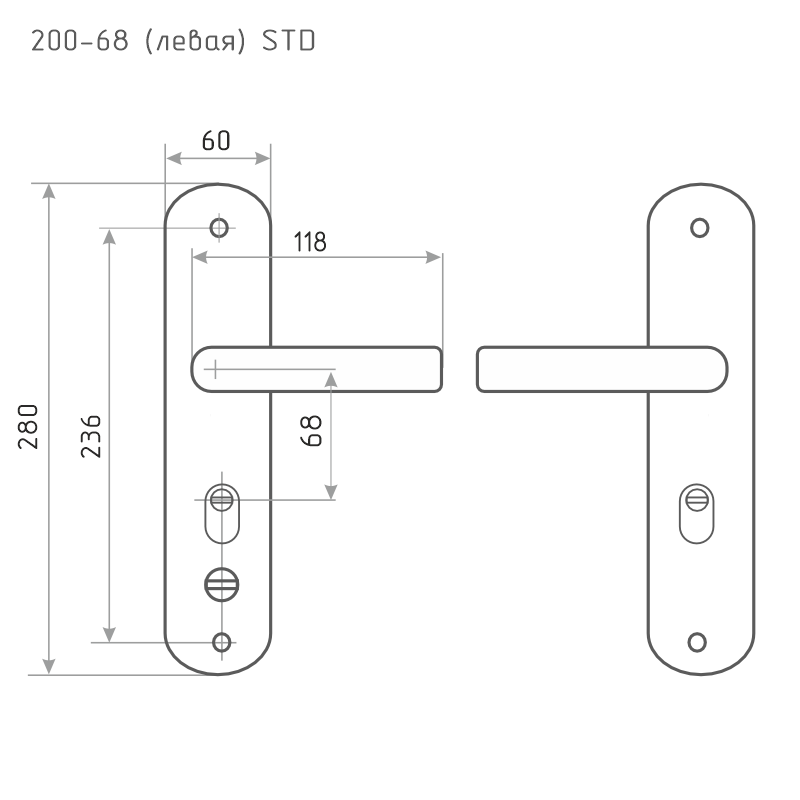 Схема Ручка на планке для китайских дверей 200-68 мм STD левая цвет Матовый хром/черный никель Нора-М