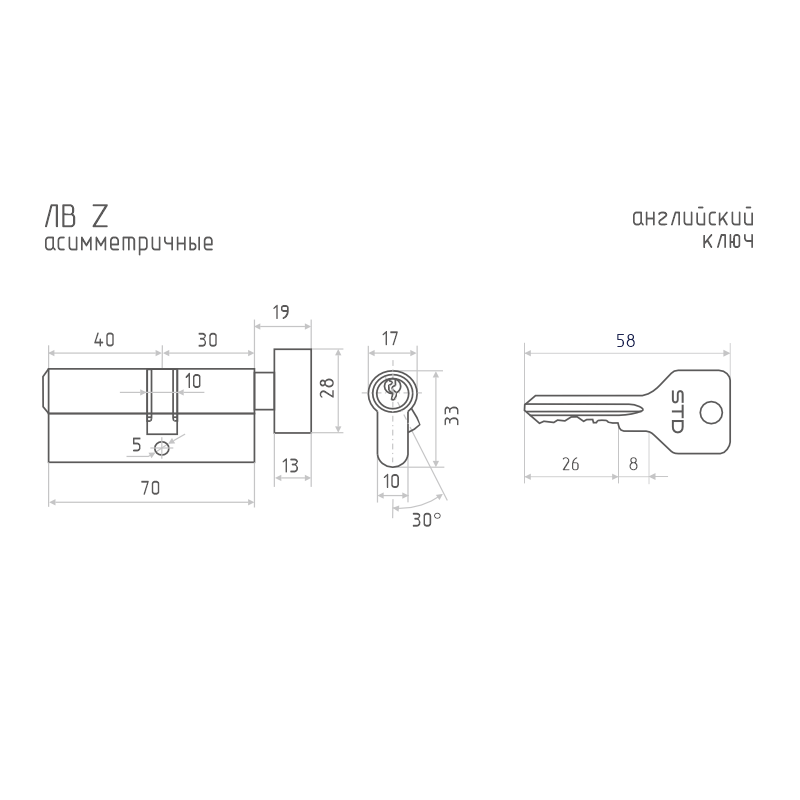 Схема Цилиндр STD Z ЛВ цвет Хром Нора-М