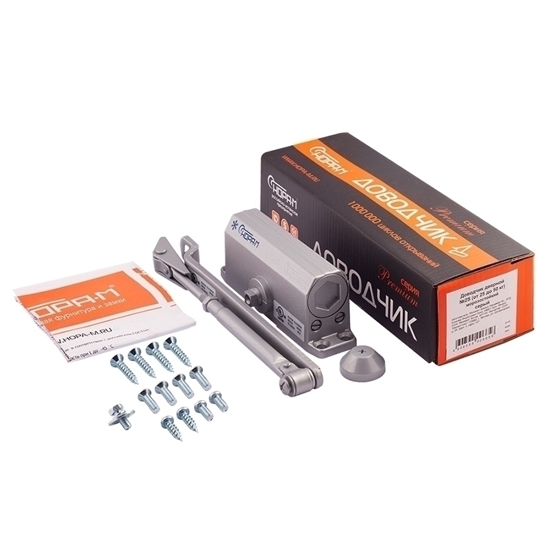 Комплектация и упаковка Доводчик дверной 2S от 25 до 70 кг цвет Серый Нора-М