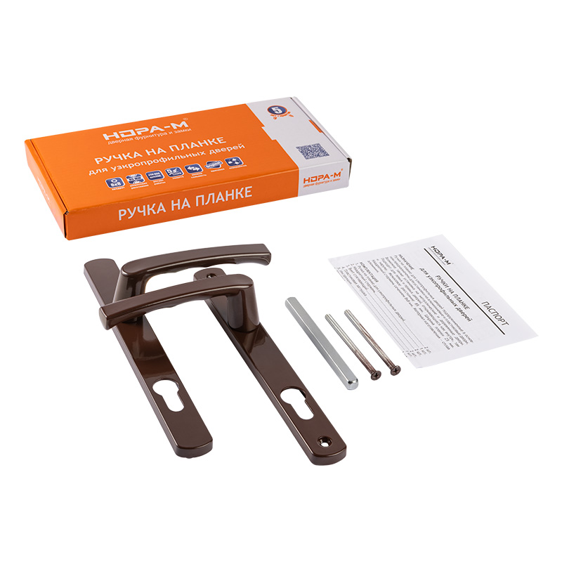 Комплектация и упаковка Ручки для узкопрофильных дверей РПУ 25-85 цвет Коричневый Нора-М