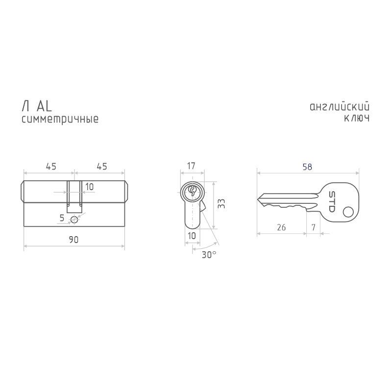Схема Цилиндр STD Al Л цвет Золото Нора-М