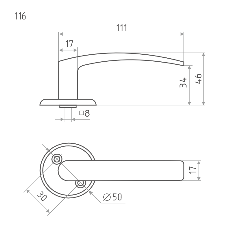 Схема Ручка для финских дверей 116 цвет Матовое золото Нора-М