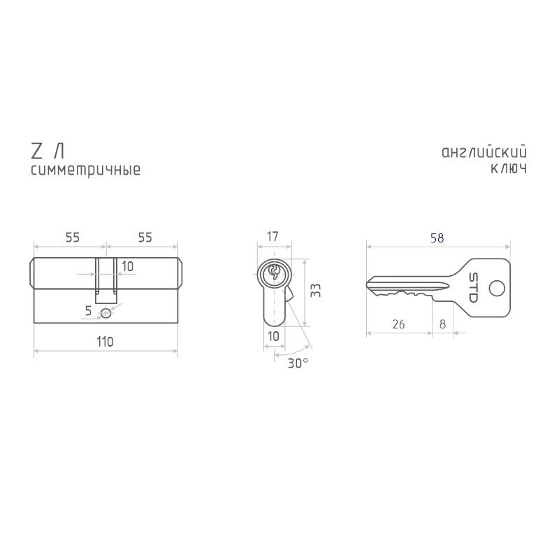 Схема Цилиндр STD Z Л цвет Хром Нора-М