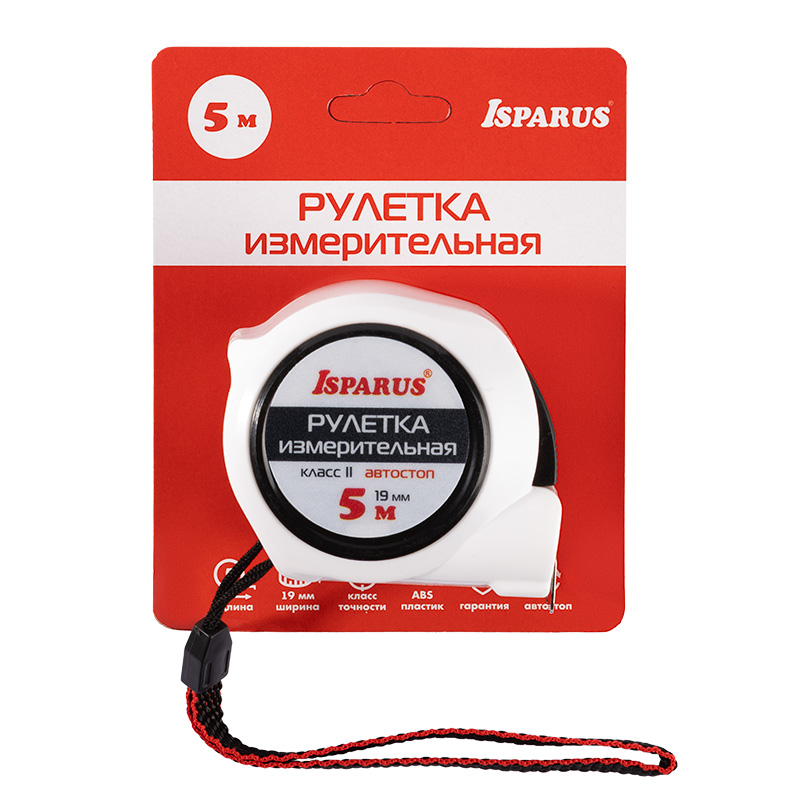 Комплектация и упаковка Рулетка измерительная  ISPARUS 5 м х 19 мм c автостопом цвет Белый Нора-М