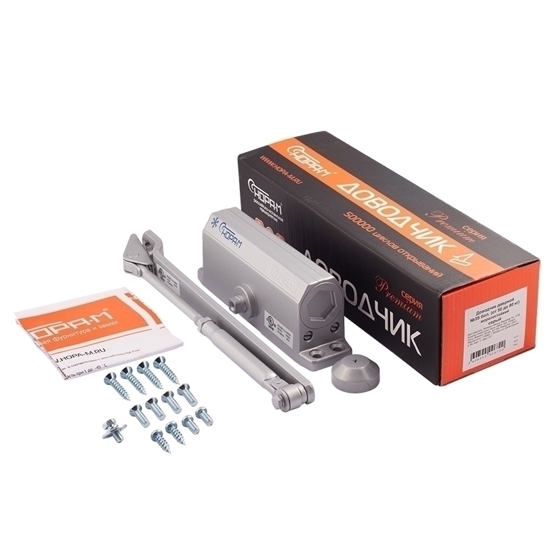 Комплектация и упаковка Доводчик дверной 3S бол. цвет Серый Нора-М