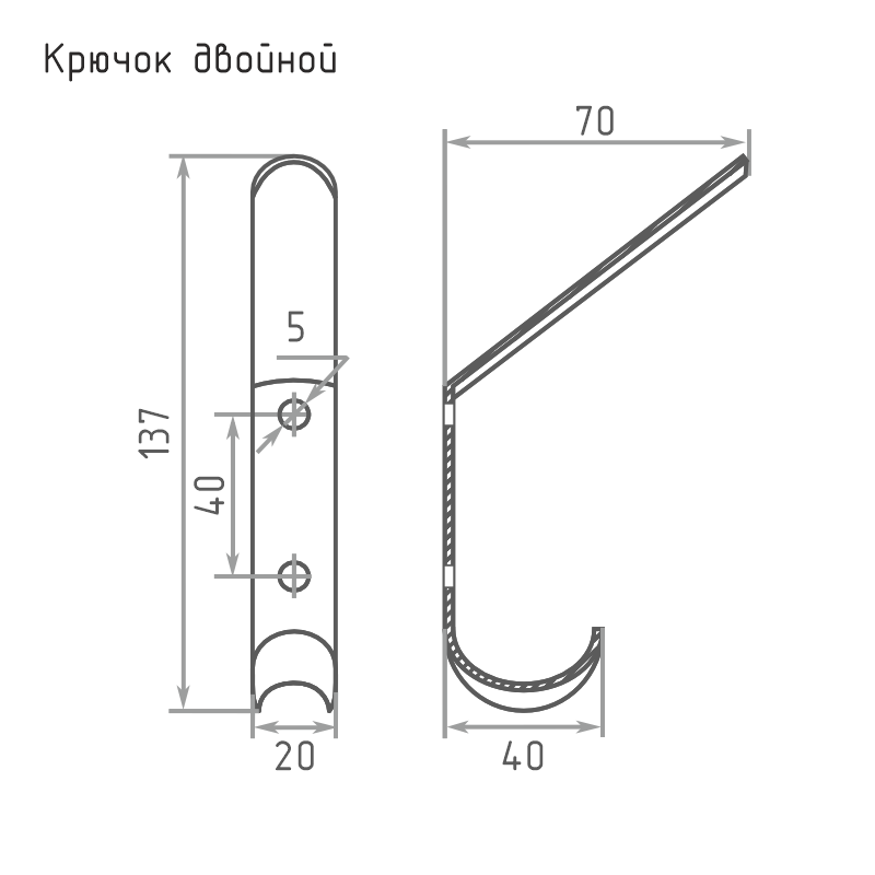 Схема Крючок-вешалка 2х рожковый цвет Сталь Нора-М