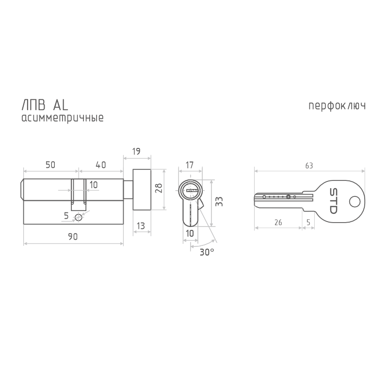 Схема Цилиндр STD Al ЛПВ цвет Золото Нора-М