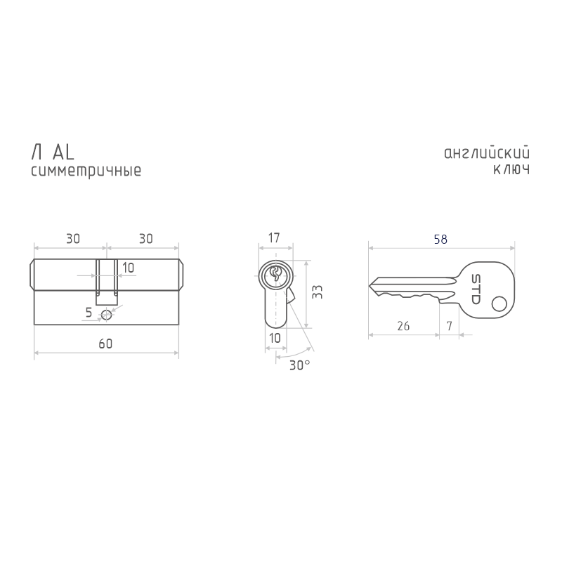 Схема Цилиндр STD Al Л цвет Золото Нора-М