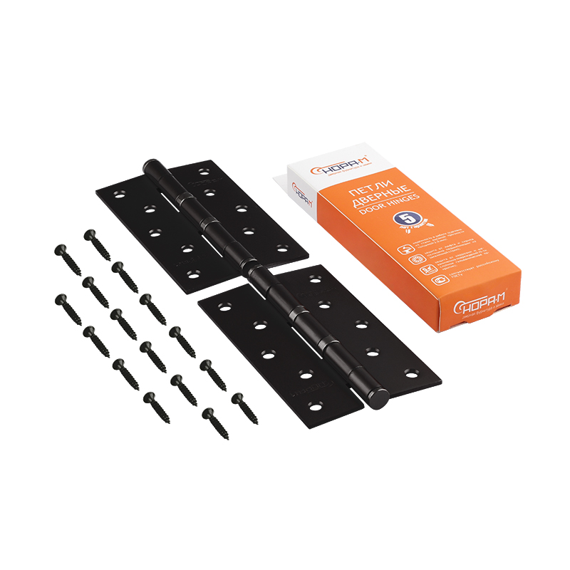 Комплектация и упаковка Петля универсальная 5"-2ВВ (125*75*2,5) без колп. цвет Черный Нора-М