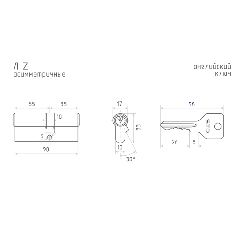 Схема Цилиндр STD Z Л цвет Хром Нора-М